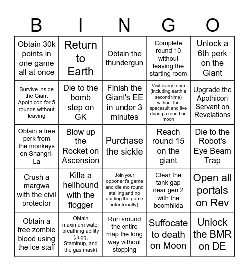 Bo3 Zombies Bingo Card