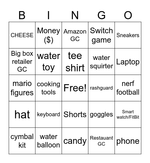 GG13 Bingo Card