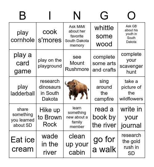 Spearfish Canyon Bingo Card