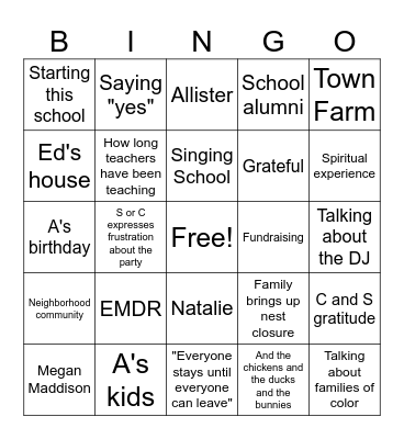 Summer Celebration Bingo Card