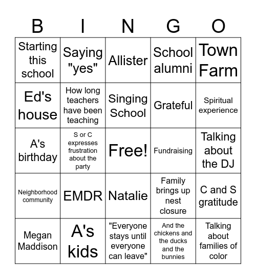 Summer Celebration Bingo Card