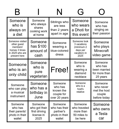 Vidyababu & Anandhi's 25th Anniversary Bingo Card