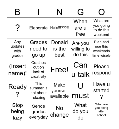 Yingo Bingo Card