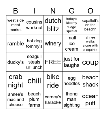 cape may bingo Card