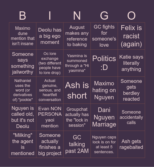 Trans Come Chat Bingo Card