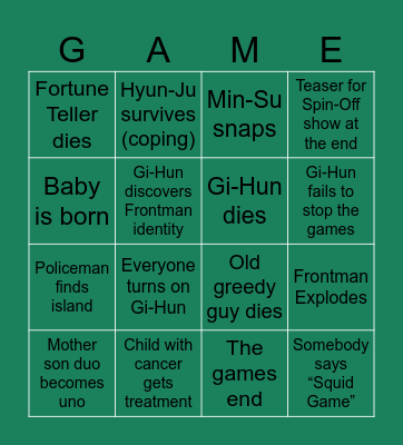 Squid Game Predictions Bingo Card