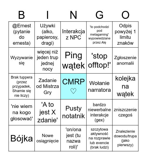 Chaotic Mafia Roleplay Bingo Card