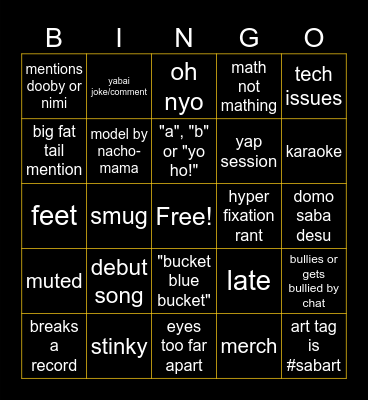 Saba debut Bingo Card