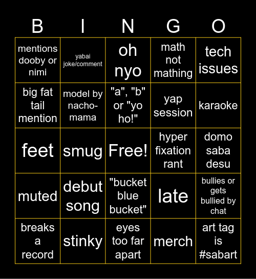 Saba debut Bingo Card