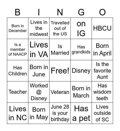 Birthday Bingo Card