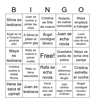 Plot twists del grupo bingo Card