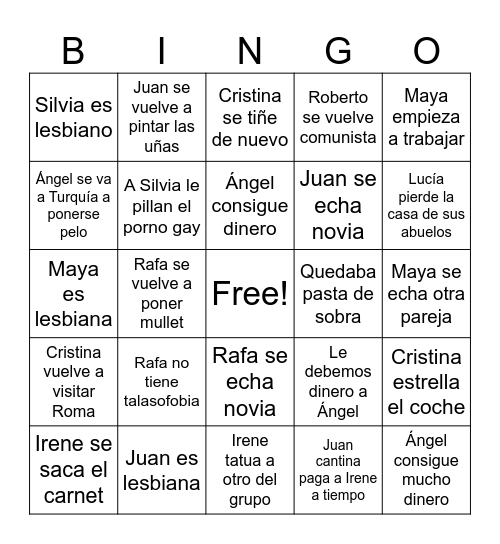 Plot twists del grupo bingo Card