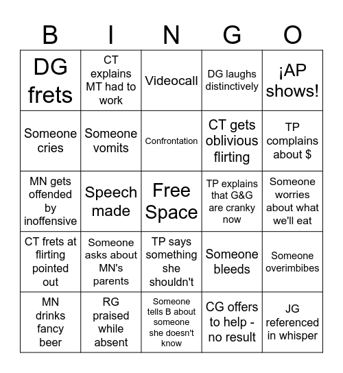 Thompson Shindig Bingo Card