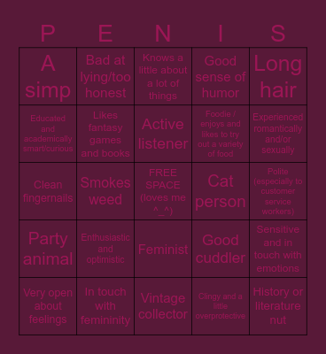 Nicole's Type!! Bingo Card
