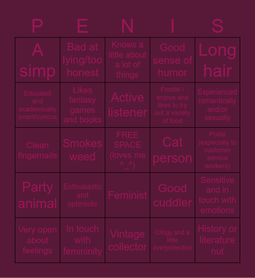 Nicole's Type!! Bingo Card