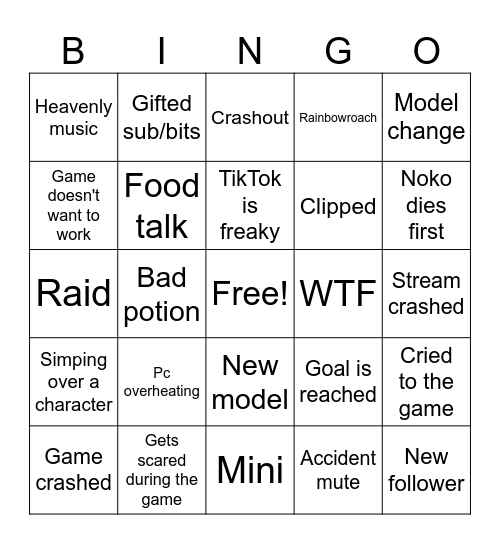 Noko Stream Bingo Card