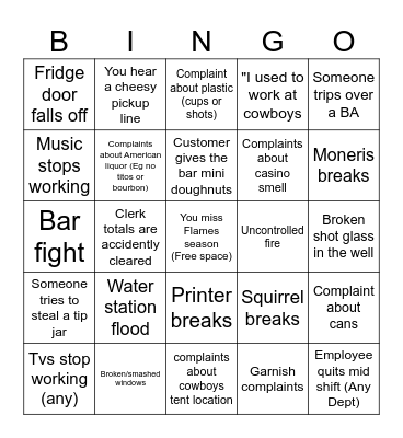 Bar Bullshit Bingo Card