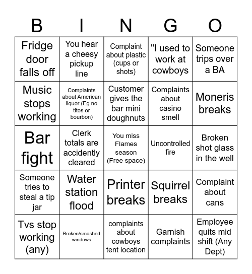 Bar Bullshit Bingo Card