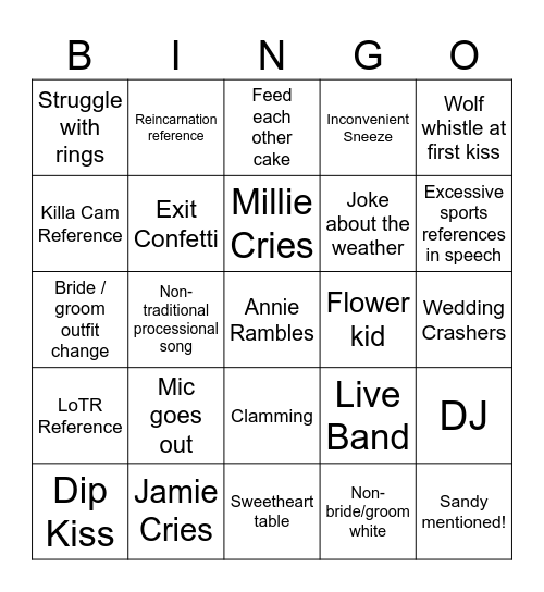 JaMillie JaMillie JaMillie JaMillie Jamillie Bingo Card