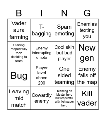 Battlefront HvV Bingo Card
