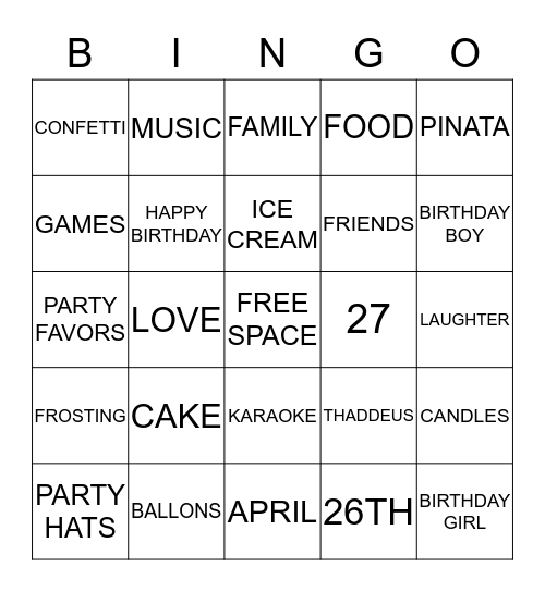 HAPPY BIRTHDAY Bingo Card