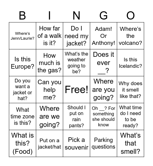 Iceland Grandma/Bill sayings 2025 Bingo Card