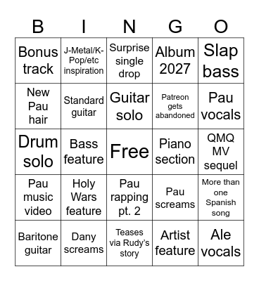 The Warning Album #5 Bingo Card