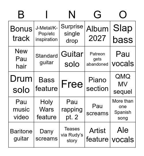 The Warning Album #5 Bingo Card