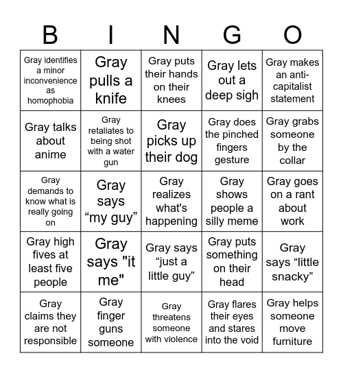 Gray Bingo Card