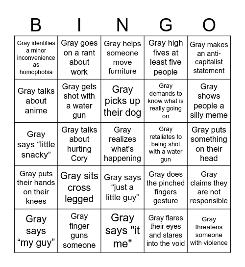 Gray Bingo Card