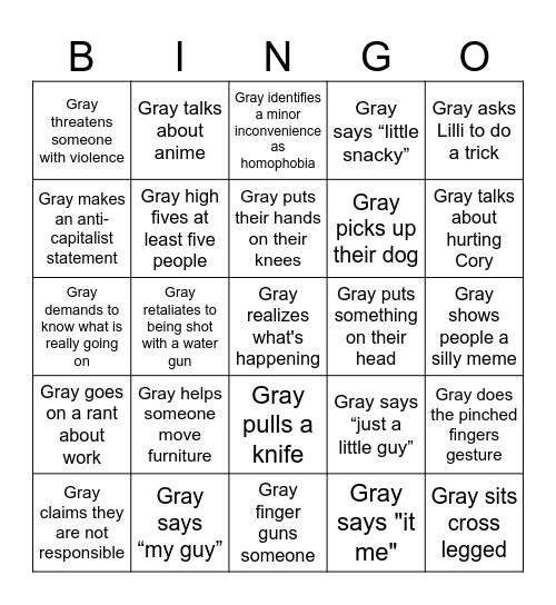 Gray Bingo Card