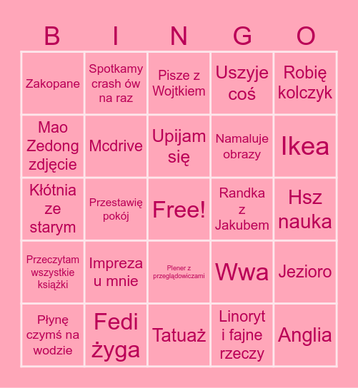 Siostrzane lato Bingo Card