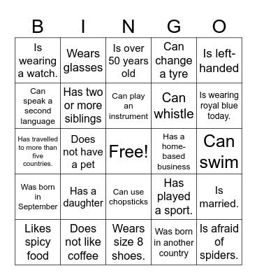Training Icebreaker Bingo Card