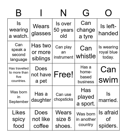 Training Icebreaker Bingo Card