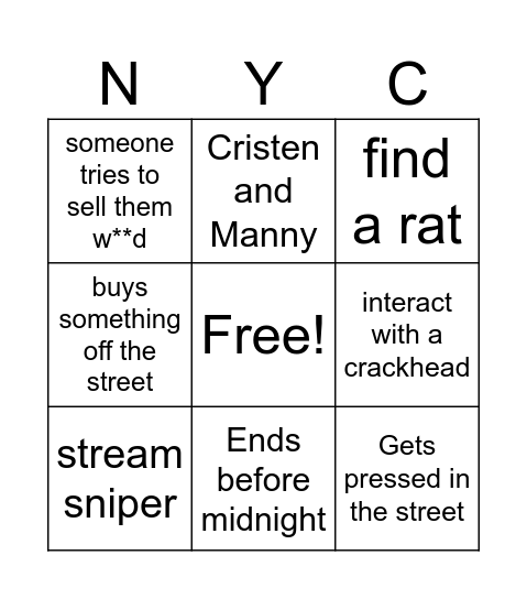 NYC IRL BINGO Card