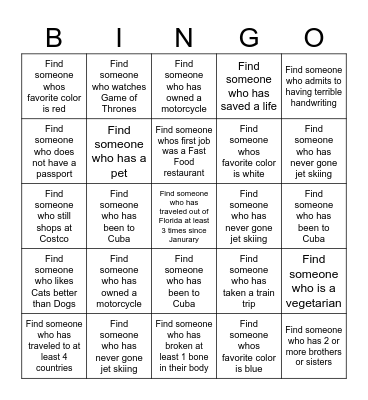 GET TO KNOW YOU Bingo Card