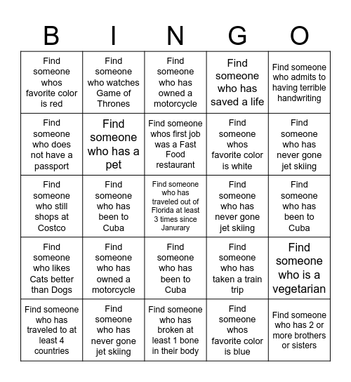 GET TO KNOW YOU Bingo Card
