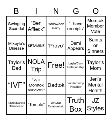 SLOMW Reunion Watch Party Bingo Card