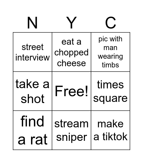NEW YORK Bingo Card