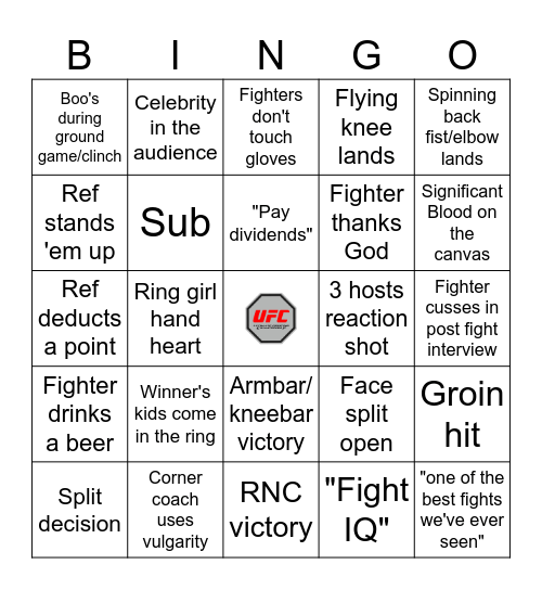 UFC BINGO Card