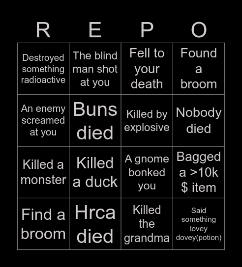 Take a puff when Bingo Card