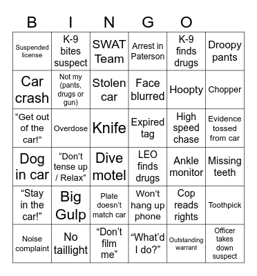 On Patrol Live Bingo Card