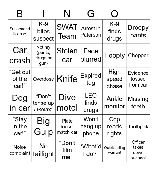 On Patrol Live Bingo Card