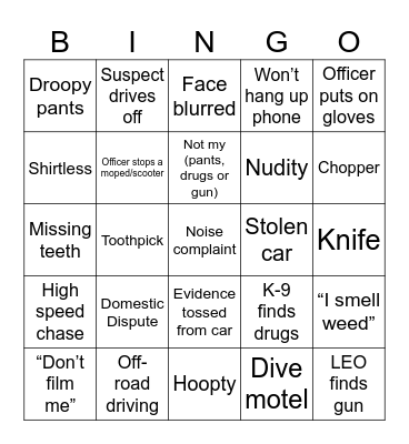 On Patrol Live Bingo Card