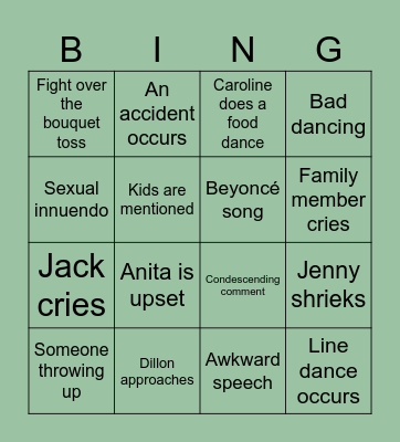 Caroline Wedding Bingo Card