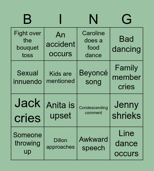 Caroline Wedding Bingo Card
