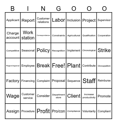 Bingo, you're HIRED! Bingo Card