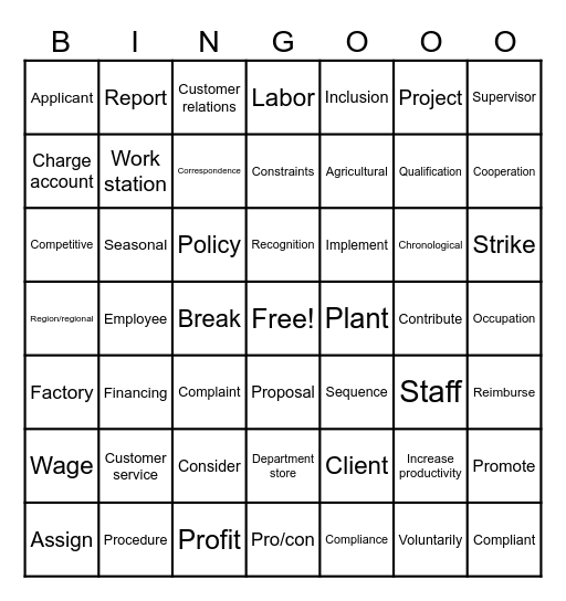 Bingo, you're HIRED! Bingo Card