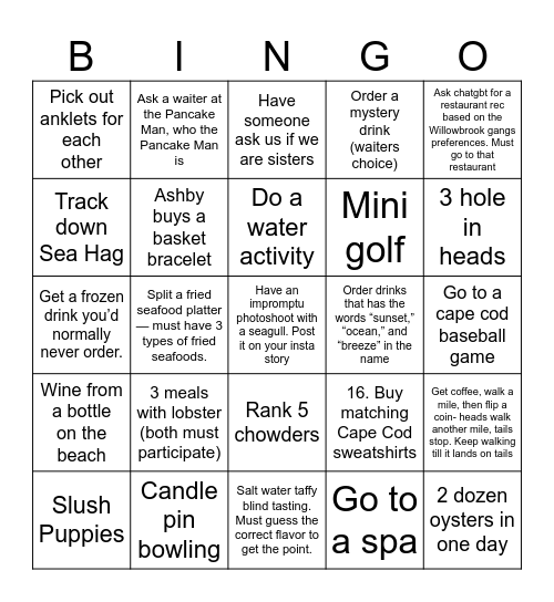 Cape Cod 25 Bingo Card