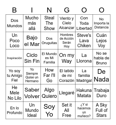 Canciones de Disney  Bingoo Bingo Card